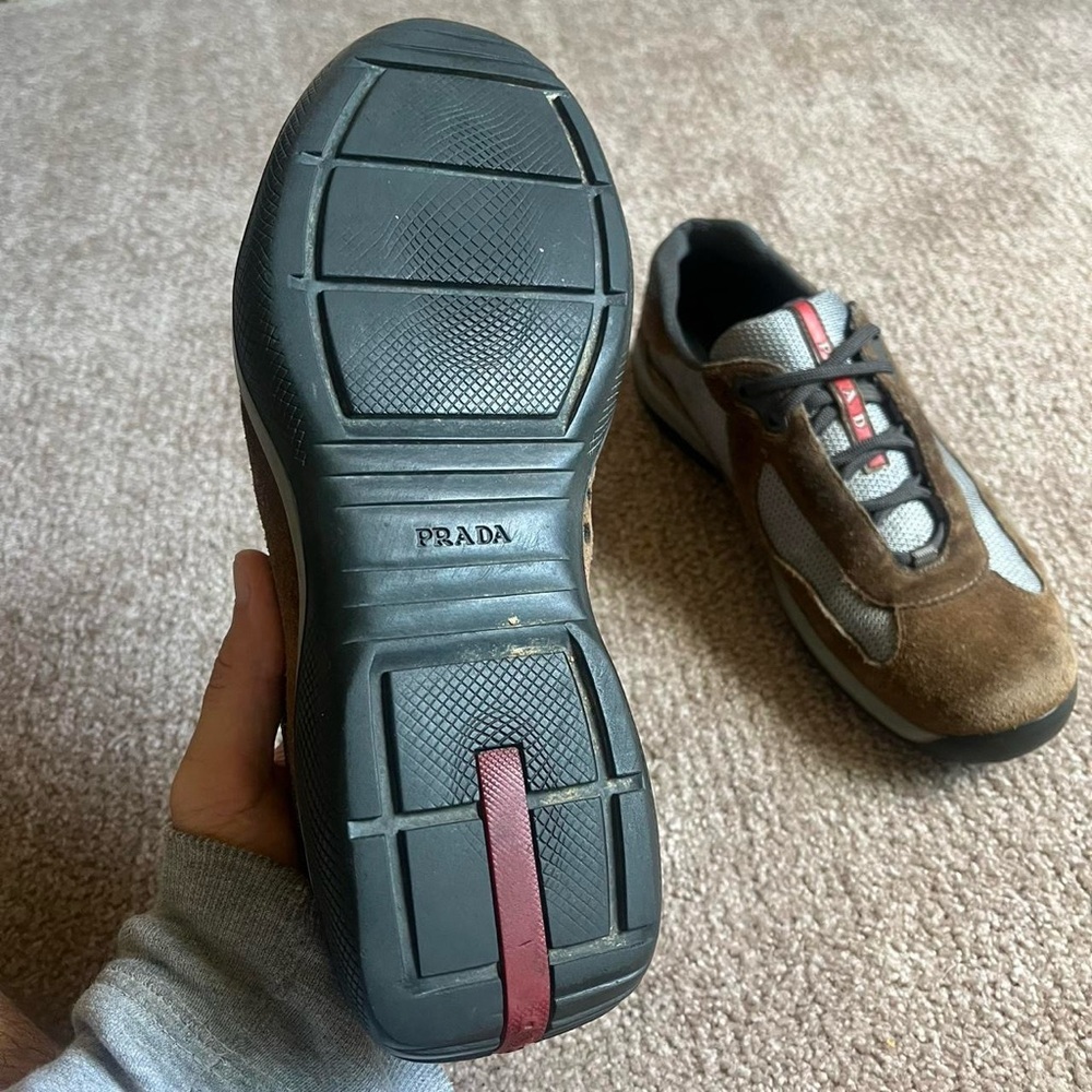 VTG 00s / Y2K Prada Americas Cup Brown Suede Leather Sneakers - Picture 6 of 7